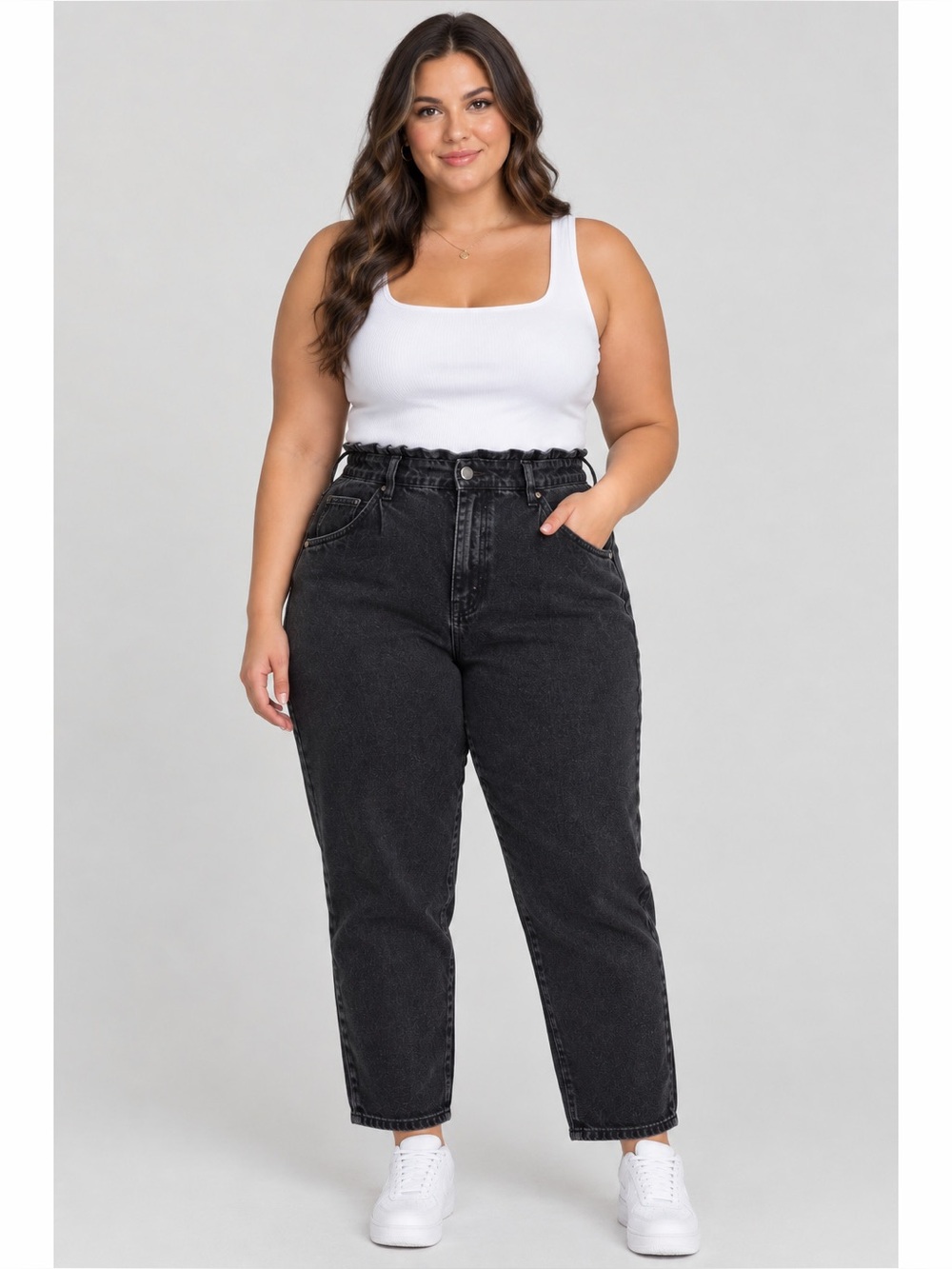 American Eagle Black Paperbag Mom Jeans